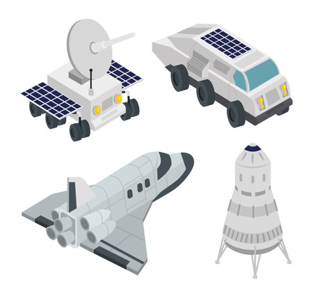 isometric space four set iconsのイラスト素材