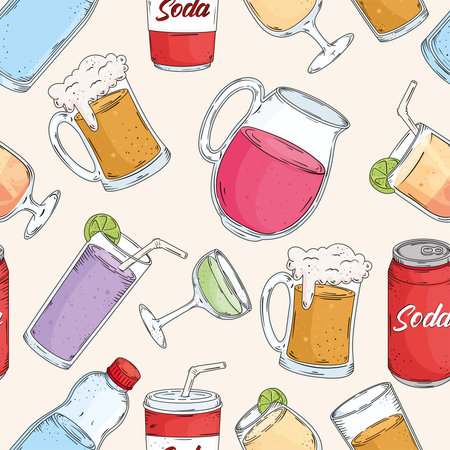 fresh drinks pattern drawn styleのイラスト素材