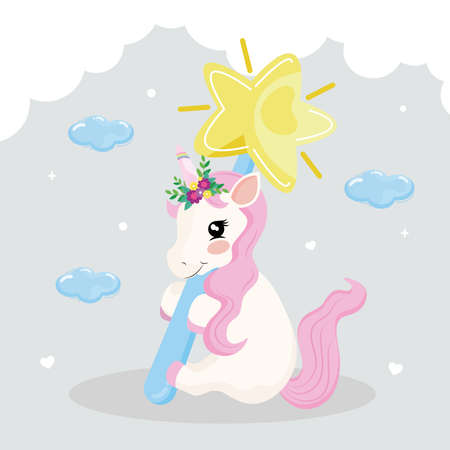 cute baby unicorn with wandのイラスト素材