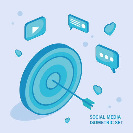 isometric target and social iconsのイラスト素材