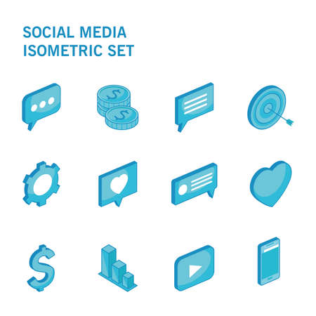 isometric social media twelve iconsのイラスト素材