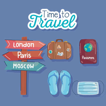 time to travel lettering iconsのイラスト素材