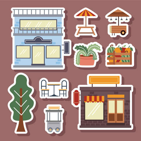 stores with nine set iconsのイラスト素材