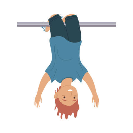 little boy playing hanging characterのイラスト素材