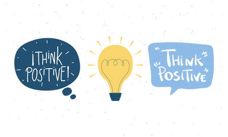 think positive letterings with bulbのイラスト素材
