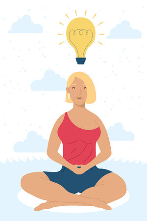 woman practicing yoga with bulbのイラスト素材