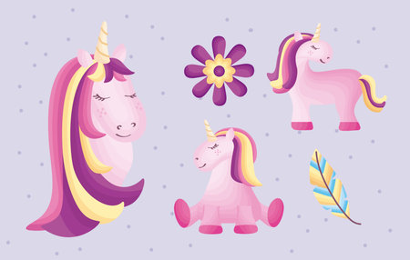 cute three babies unicorns charactersのイラスト素材
