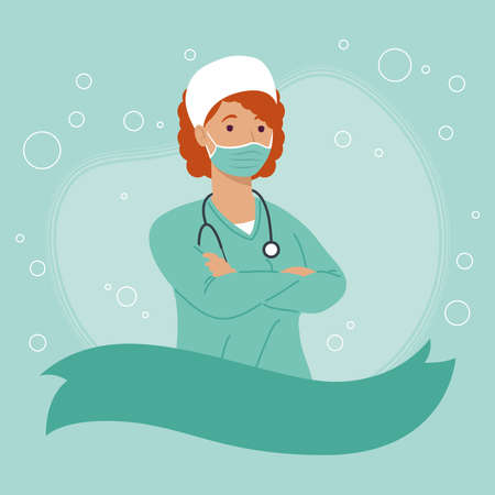 nurse with stethoscope in ribbonのイラスト素材