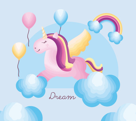cute baby unicorn in cloudsのイラスト素材