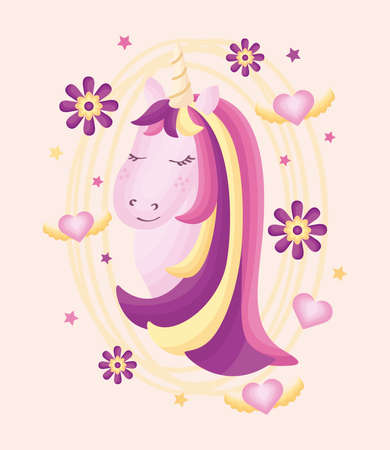 cute baby unicorn with flowersのイラスト素材