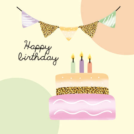 happy birthday cake and garlandsのイラスト素材