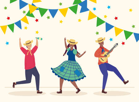 persons celebrating festa Junina charactersのイラスト素材