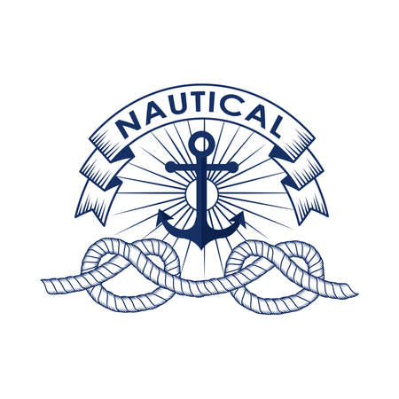 anchor and ropes nautical labelのイラスト素材