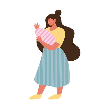 cute mom lifting baby charactersのイラスト素材