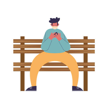 man wearing mask seated in chairのイラスト素材
