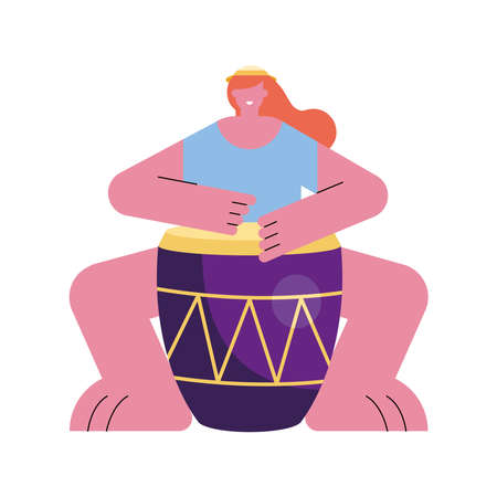 female musician playing drum characterのイラスト素材