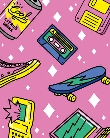 eighties style patches pattern iconsのイラスト素材