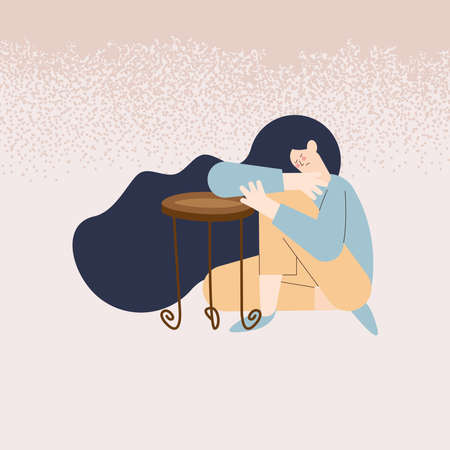displeased girl in chair characterのイラスト素材