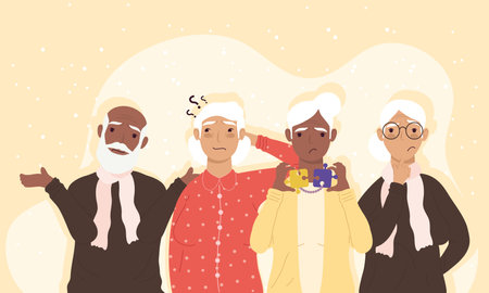 four alzheimer old patients charactersのイラスト素材