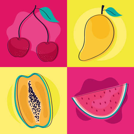 four tropical fresh fruits iconsのイラスト素材