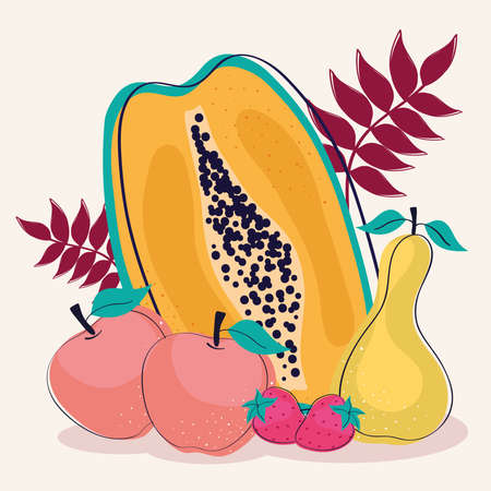 six tropical fresh fruits iconsのイラスト素材
