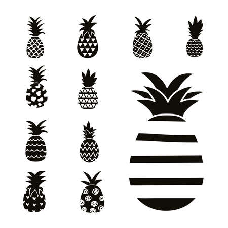 bundle of eleven pineapples monochromeのイラスト素材