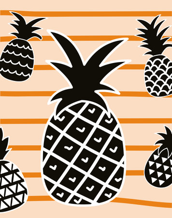 group of monochrome pineapples patternのイラスト素材