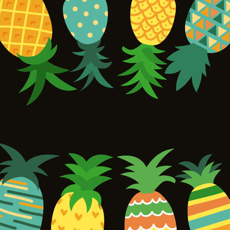 group of pineapples frame iconsのイラスト素材