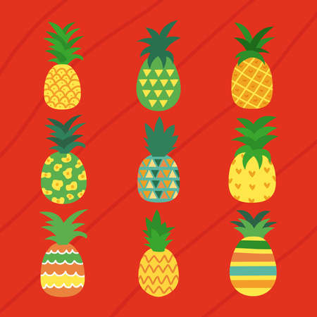 bundle of nine pineapples iconsのイラスト素材