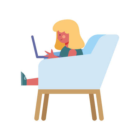 girl studing seated in sofaのイラスト素材