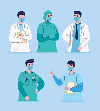 male doctors staff five charactersのイラスト素材