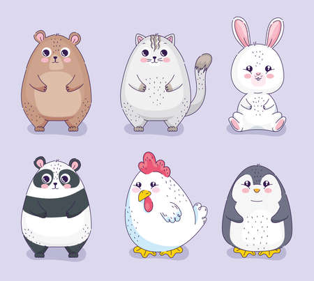 cute six animals characters iconsのイラスト素材