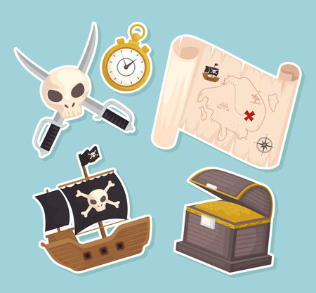 five treasure pirates set iconsのイラスト素材