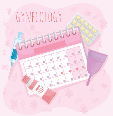 calendar and ginecology health iconsのイラスト素材