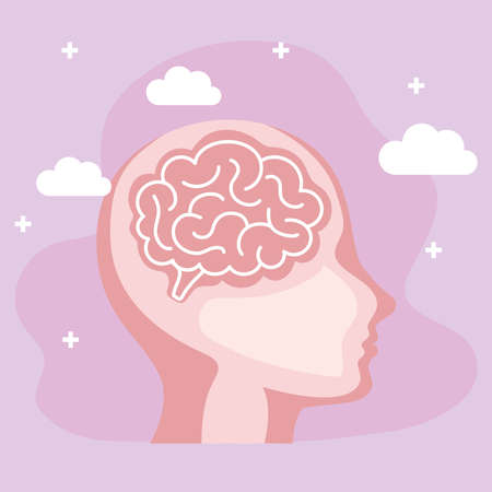 pink brain in profile humanのイラスト素材