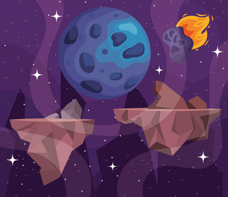 planet and asteroids space scene