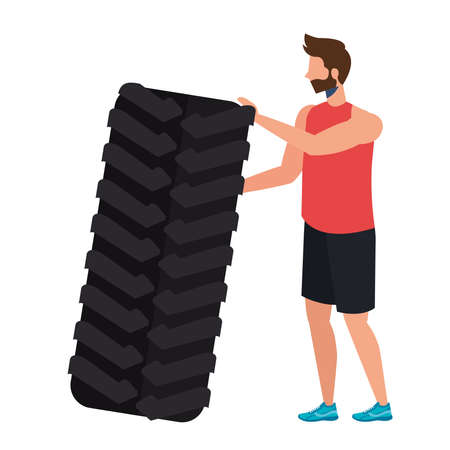 man lifting tire practicing crossfitのイラスト素材