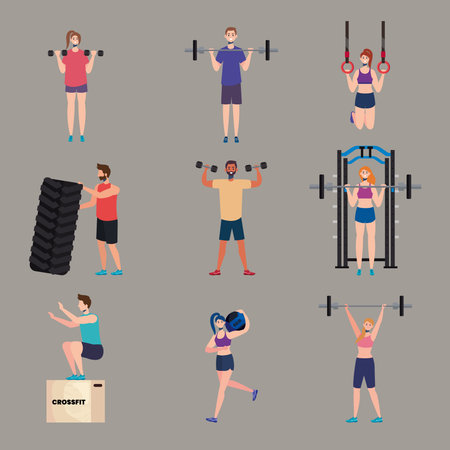 strong athletes practicing crossfit charactersのイラスト素材