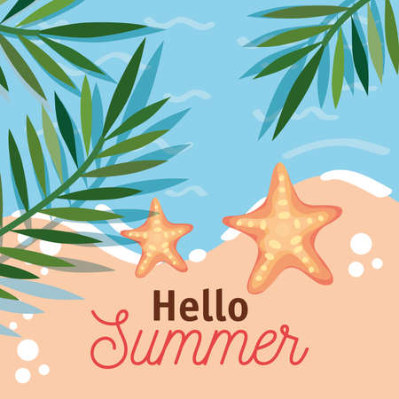 hellow summer lettering on beachのイラスト素材
