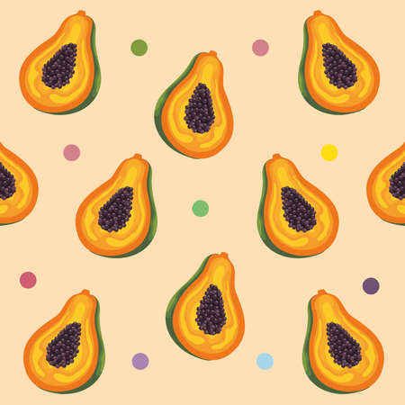 papaya tropical fruits pattern backgroundのイラスト素材