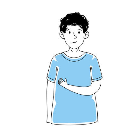 young boy wearing blue shirtのイラスト素材