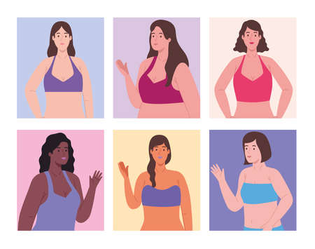 six women in underwear charactersのイラスト素材