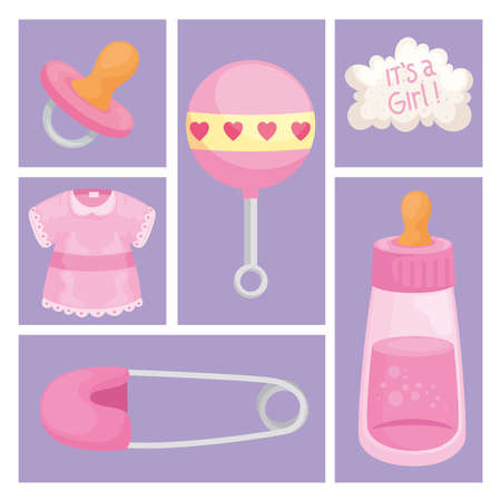 baby shower set six iconsのイラスト素材