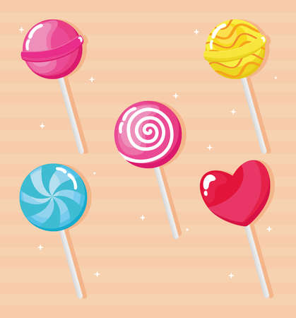 five sweet candies set iconsのイラスト素材