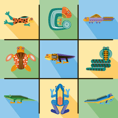 nine amphibians set cute animalsのイラスト素材