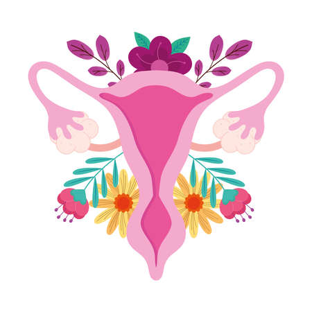 vagina with purple flowers uterus decorationのイラスト素材