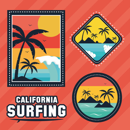 three surf sport set patchesのイラスト素材