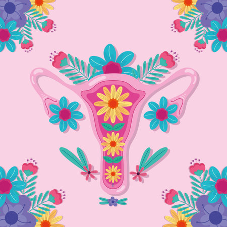 vagina with flowers frame uterus decorationのイラスト素材