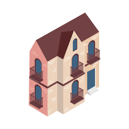 isometric mansion building construction iconのイラスト素材
