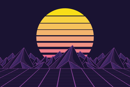 retrofuturistic art tech mountains poster
